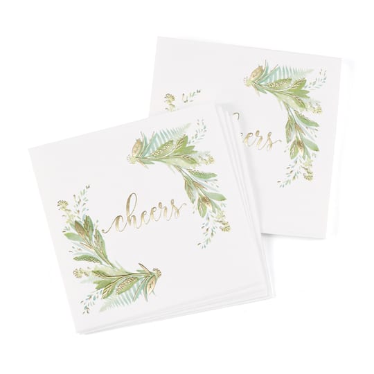 Hortense B. Hewitt Co. Greenery Beverage Napkin in White | 4.75" x 4.75" | Michaels®